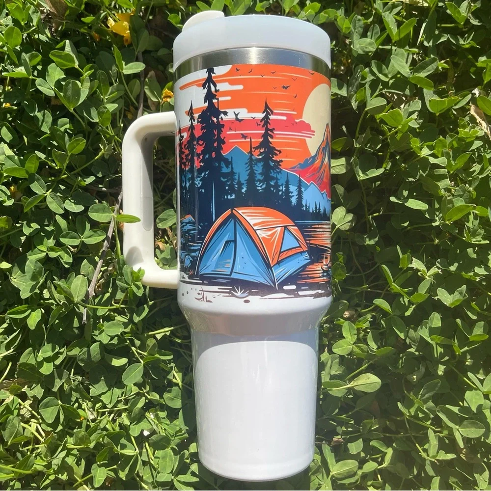 Custom 40 oz Tumbler Colorful Outdoor Camping Mountain View Double-wall …